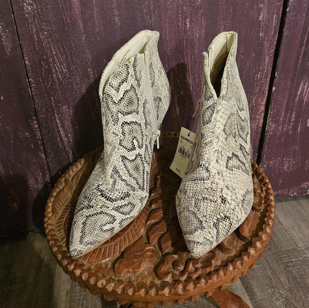 Faux Snakeskin Heeled Bootie Express